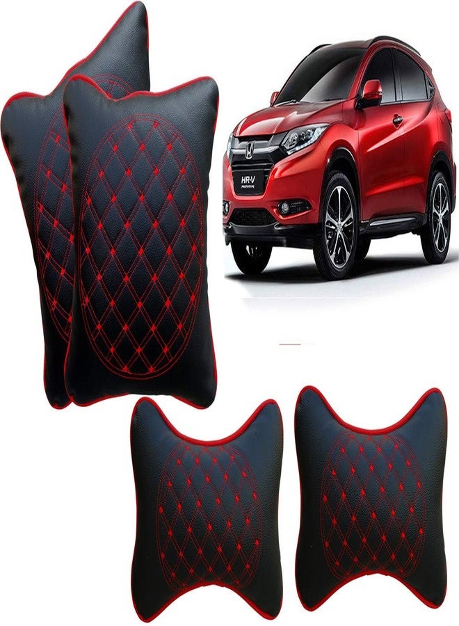 Selifaur Black and Red Double Quilted Car Cushion and Neck Rest Pillow Set of 4 for BRV - Image 1